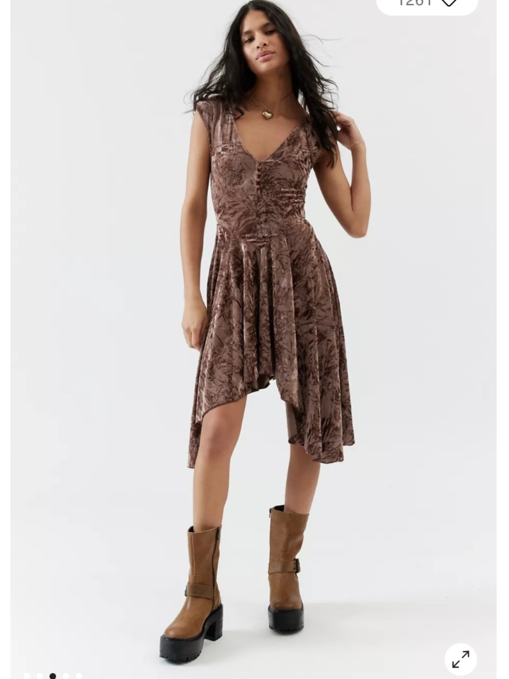 Silence + Noise Corina Velvet Dress Asymmetrical Hem Large